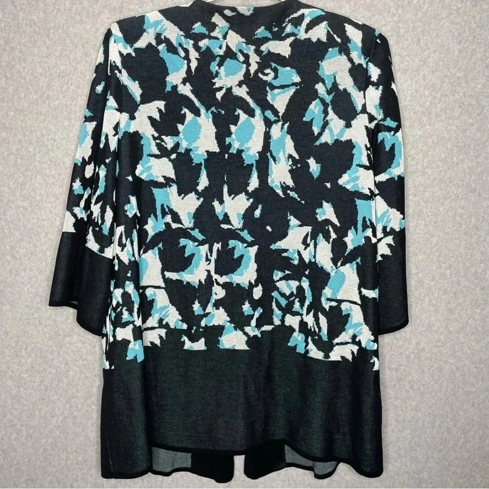 Misook Fly-Away 3/4 Sleeve Abstract Print Open Front Sweater Jacket - Picture 6 of 6